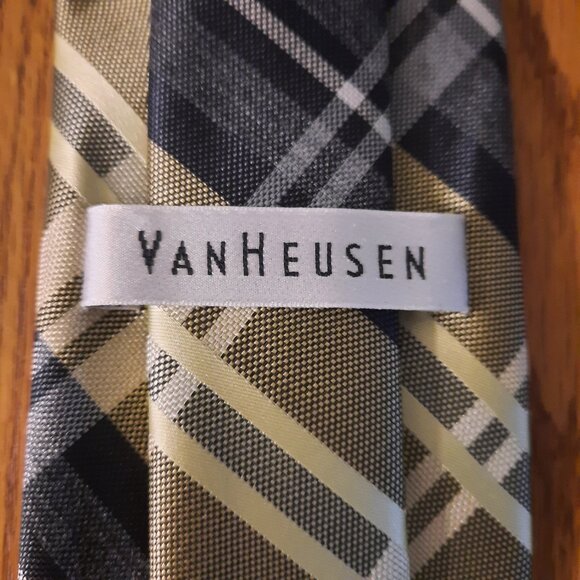 Van Heusen Gold & Blue Striped Tie – Classic Silk Blend for Men - Picture 2 of 4
